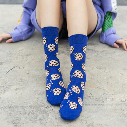 Stevvex women's blue cotton crew socks with cookie pattern on Tampa Home & Garden Store