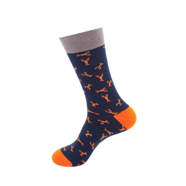 Women's colorful cotton crew socks navy with orange toe/heel and beige cuff pattern on Tampa Home & Garden Store