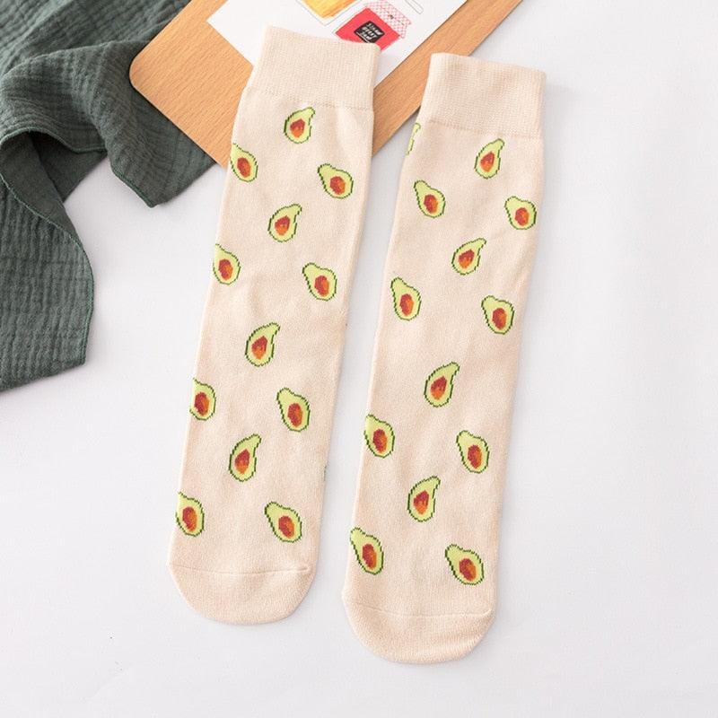 Stevvex women's cream crew cotton socks with avocado pattern, 1 pair on Tampa Home & Garden Store