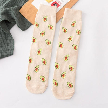 Stevvex women's cream crew cotton socks with avocado pattern, 1 pair on Tampa Home & Garden Store