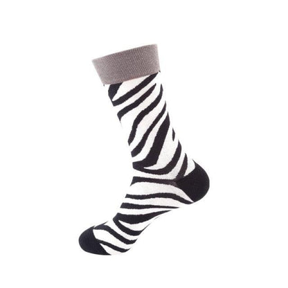 Stevvex women's zebra striped cotton crew sock with beige cuff and black toe on Tampa Home & Garden Store