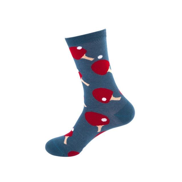 Women's colorful cotton crew socks with blue background and red fruit pattern Stevvex ST12293AYA on Tampa Home & Garden Store