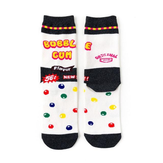 Stevvex Women's cotton crew socks with fruit print, white with black toes, 2-pack on Tampa Home & Garden Store