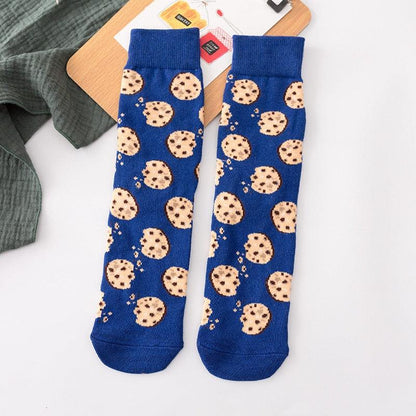 Stevvex women's crew socks blue cotton pair with cookie prints on Tampa Home & Garden Store