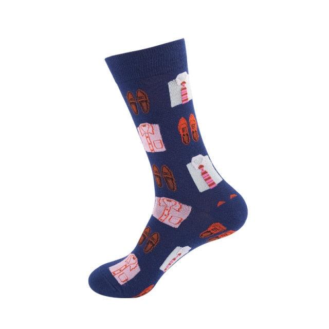 Women's colorful cotton crew socks with fruit and dessert prints on navy background Stevvex on Tampa Home & Garden Store