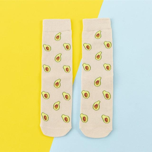 Women's beige cotton crew socks pair with avocado prints Stevvex on Tampa Home & Garden Store