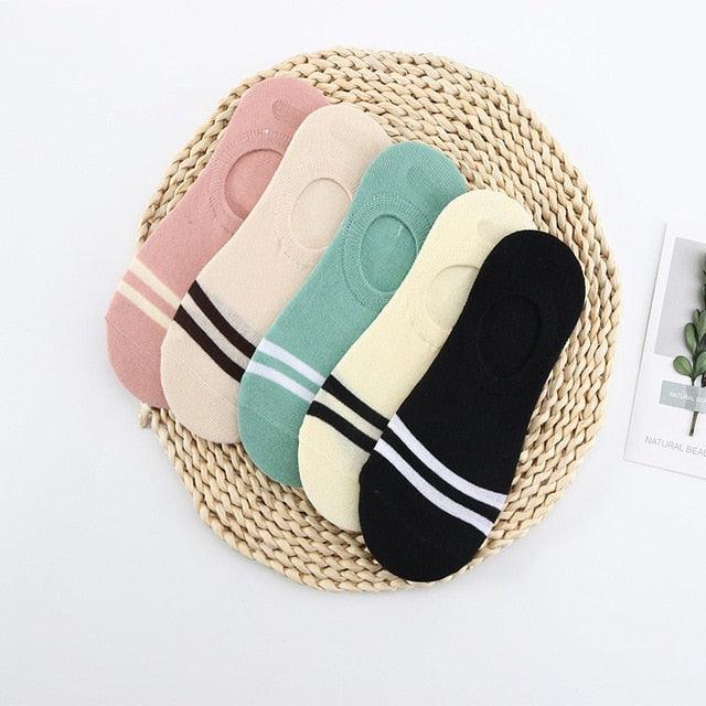 Stevvex 5-pair low-cut ankle socks set in pastel colors with dual stripe bands on Tampa Home & Garden Store