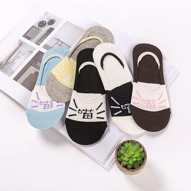 Stevvex 5-pair ankle socks set with Harajuku animal designs in colors cat dog rabbit panda on Tampa Home & Garden Store