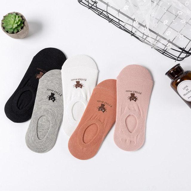 Ankle socks Stevvex 5-pair Harajuku animal set in black gray white pink peach on Tampa Home & Garden Store