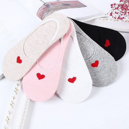 Stevvex 5-pair Harajuku animal ankle socks set in beige pink white gray black with red hearts on Tampa Home & Garden Store