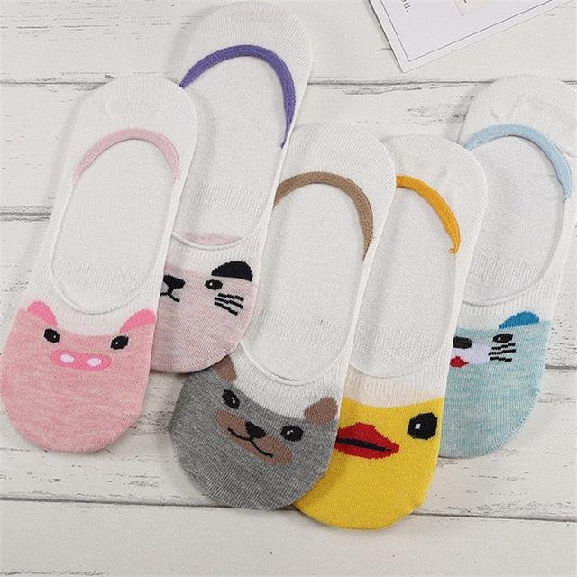 Stevvex 5-pair Harajuku animal ankle socks set Cat Dog Rabbit Panda low-cut multicolor on Tampa Home & Garden Store
