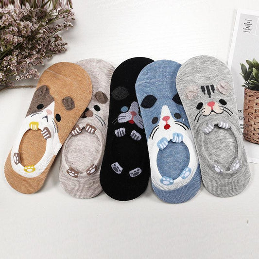 Stevvex 6-pair Harajuku animal ankle socks set with cat, dog, panda designs in colors on Tampa Home & Garden Store