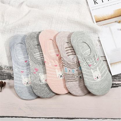 Stevvex Harajuku animal ankle socks 5-pair pastel set with cat dog rabbit panda prints on Tampa Home & Garden Store