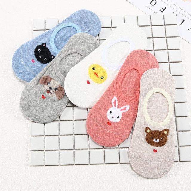 Stevvex 5-pair Harajuku animal ankle socks cat, dog, rabbit, panda, bear designs on Tampa Home & Garden Store