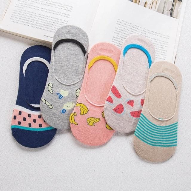 Stevvex 5-pair ankle sock set with Harajuku animal prints in blue gray pink beige on Tampa Home & Garden Store