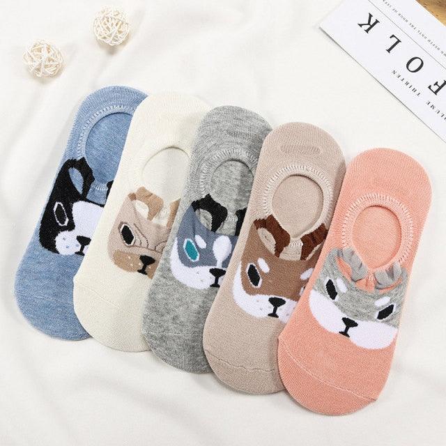 Ankle socks Stevvex six-pair Harajuku animal prints in blue cream gray pink on Tampa Home & Garden Store