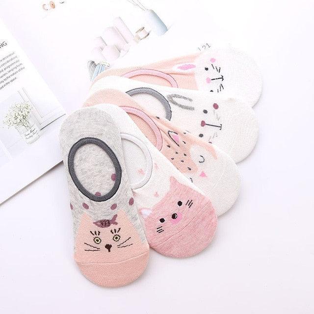 Stevvex 5-pair womens ankle socks set with Harajuku animal prints in pastel cat dog rabbit panda on Tampa Home & Garden Store