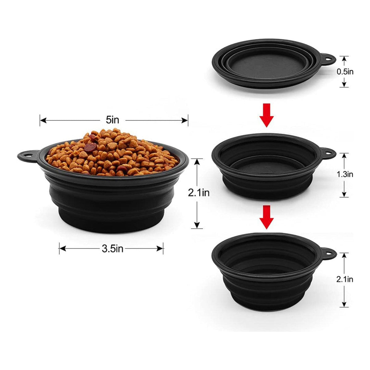 5-inch portable foldable dog bowl set by Vibhsa, black, collapsible 5-pack on Tampa Home & Garden Store