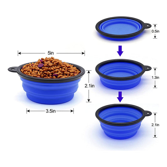 5in blue portable foldable dog bowl set of 5 by Vibhsa with black rims and nesting bowls on Tampa Home & Garden Store