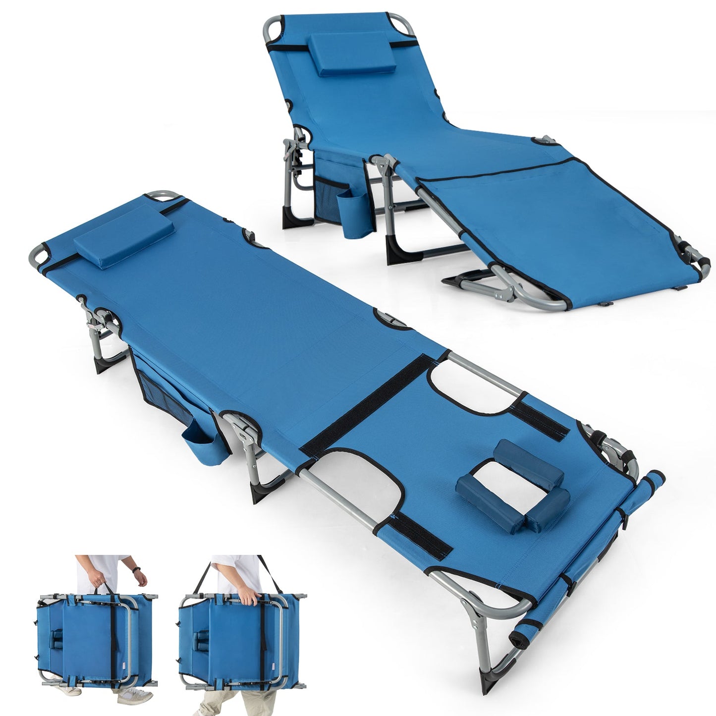 Sillón reclinable plegable de exterior de 5 posiciones - Azul