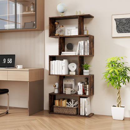Estantería de 5 niveles con dispositivo antivuelco para sala de estar u oficina en casa - Marrón rústico