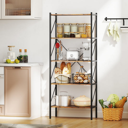 5-Tier Bookshelf with Open Shelves and Heavy Duty Metal Frame-Rustic Brown - Tampa Home & Garden Store