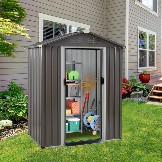 5 x 3 ft. Outdoor Grey Metal Garden Storage Shed - Tampa Home & Garden Store