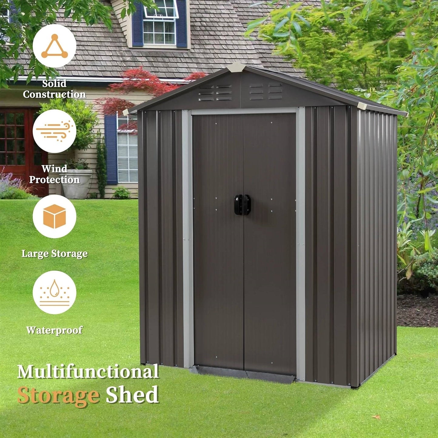 5 x 3 ft. Outdoor Grey Metal Garden Storage Shed - Tampa Home & Garden Store