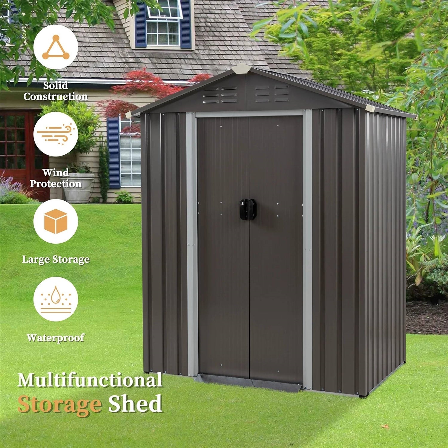5 x 3 ft. Outdoor Grey Metal Garden Storage Shed - Tampa Home & Garden Store