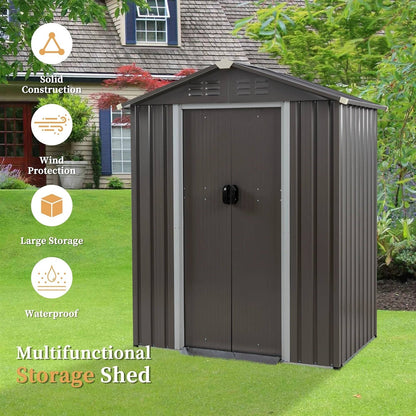 5 x 3 ft. Outdoor Grey Metal Garden Storage Shed - Tampa Home & Garden Store