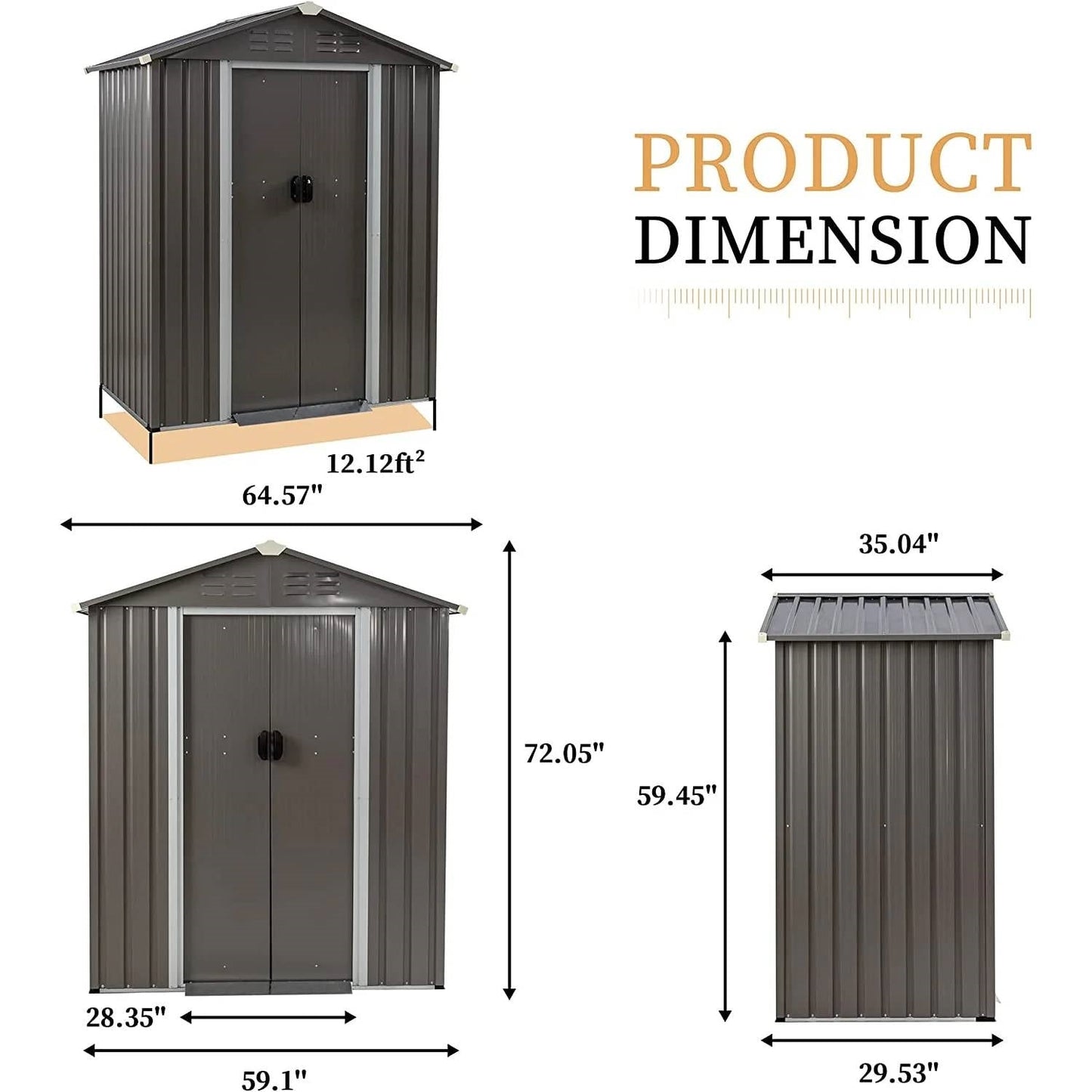 5 x 3 ft. Outdoor Grey Metal Garden Storage Shed - Tampa Home & Garden Store