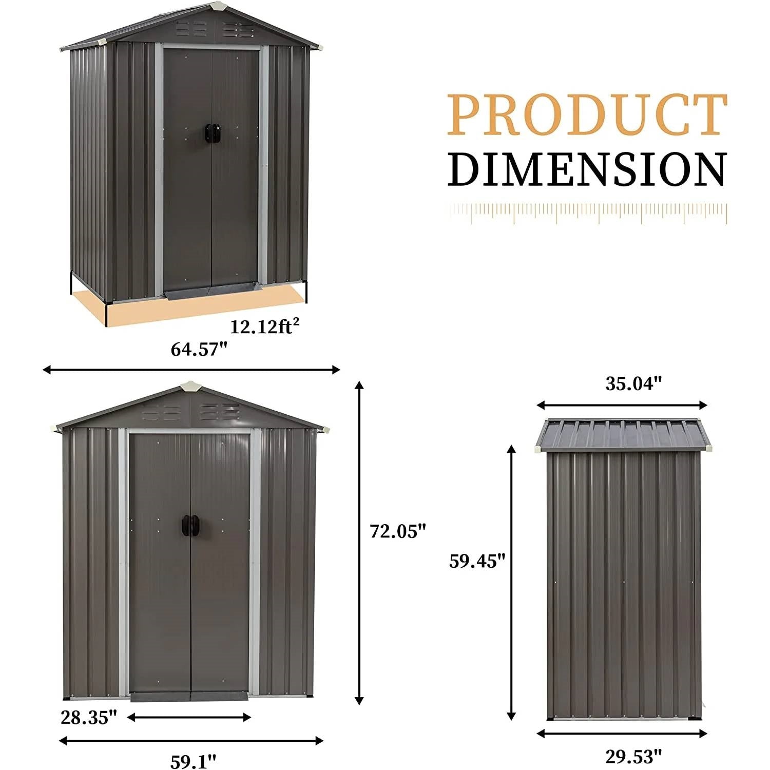 5 x 3 ft. Outdoor Grey Metal Garden Storage Shed - Tampa Home & Garden Store