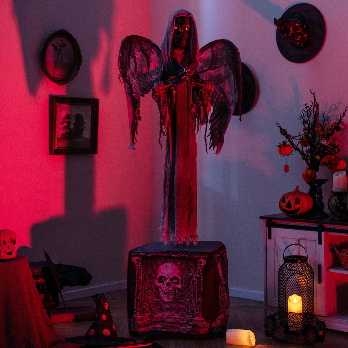 5.5ft Halloween animatronic decoration with light up eyes and shaking wings DirectDeals skull on Tampa Home & Garden Store