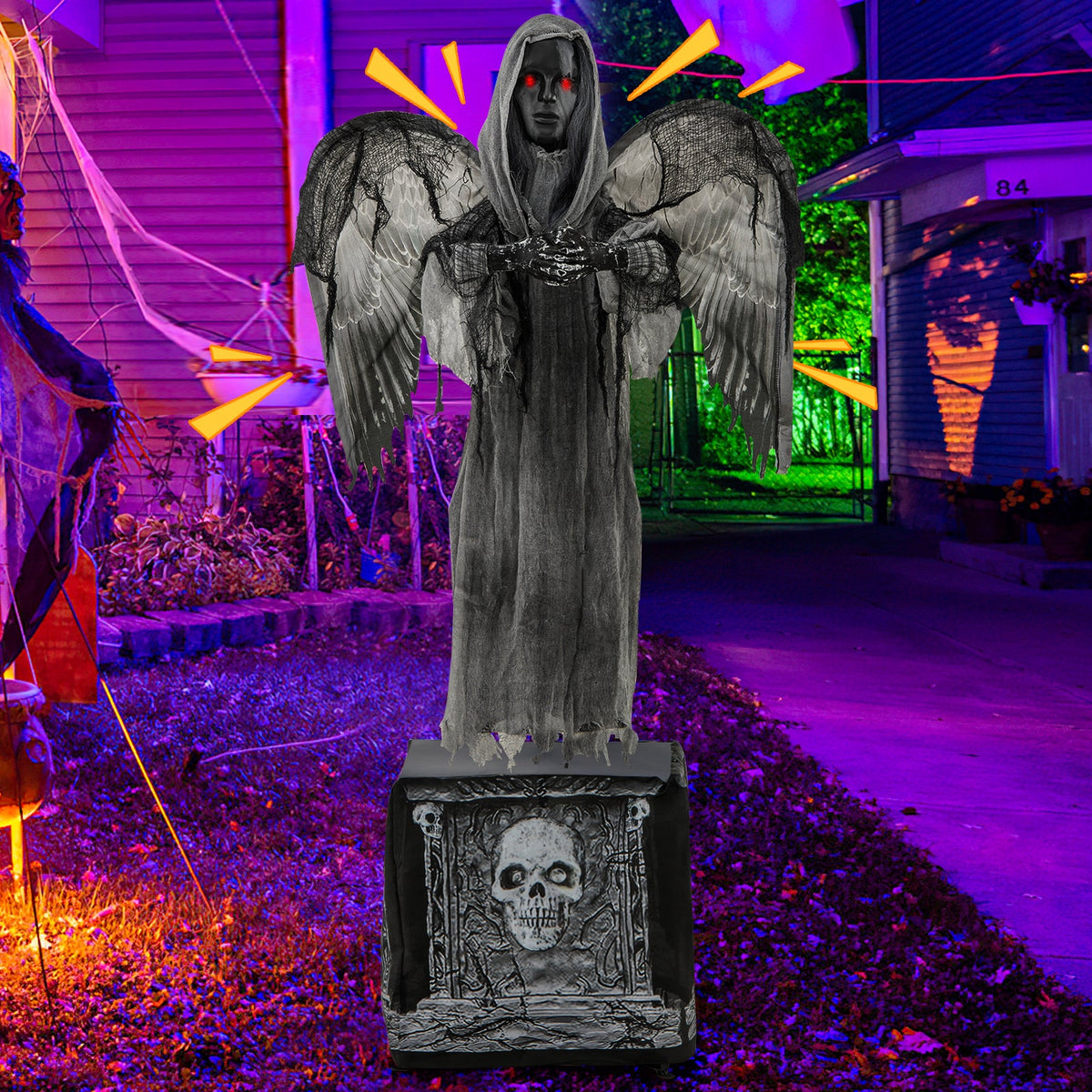 DirectDeals 5.5ft animatronic statue with hooded figure, red eyes and shaking wings on Tampa Home & Garden Store