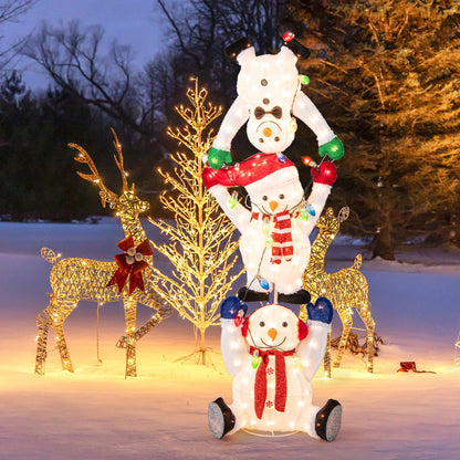 5.6 ft lighted stacked snowmen decoration with snowman trio, red scarf, bowtie DirectDeals on Tampa Home & Garden Store