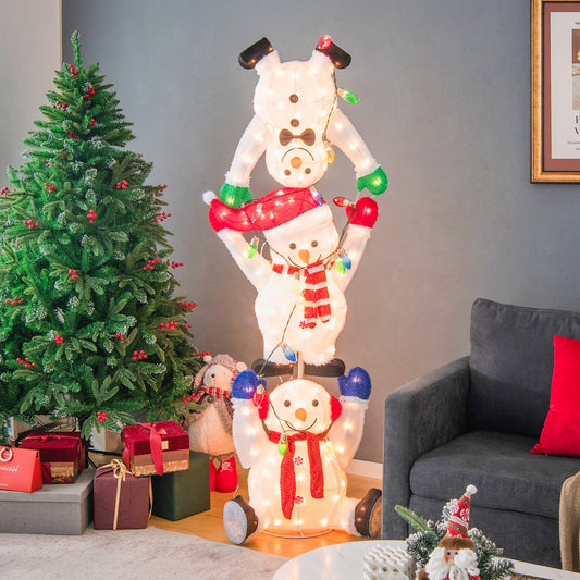 5.6 Feet Lighted Stacked Snowmen Christmas Decoration DirectDeals; two snowmen with scarf on Tampa Home & Garden Store