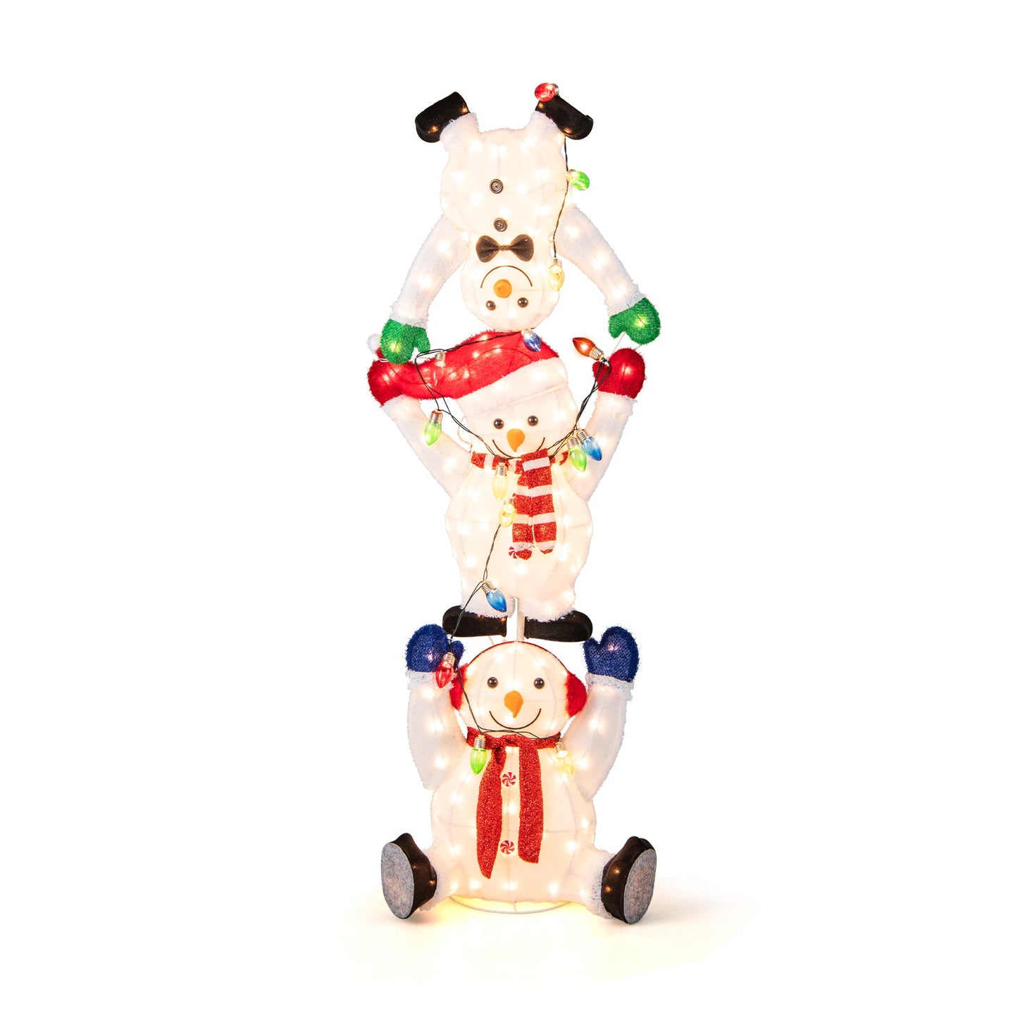 5.6 Feet Lighted Stacked Snowmen Christmas Deco featuring three illuminated snowmen DirectDeals on Tampa Home & Garden Store