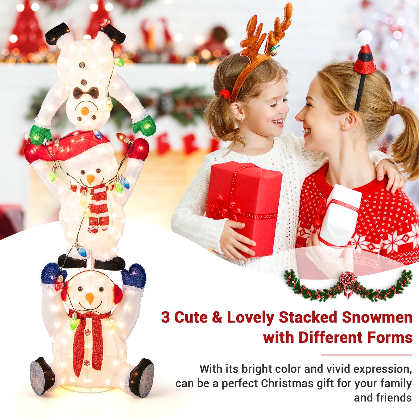 5.6 Feet Lighted Stacked Snowmen Decoration with 3 snowmen and LED lights DirectDeals on Tampa Home & Garden Store