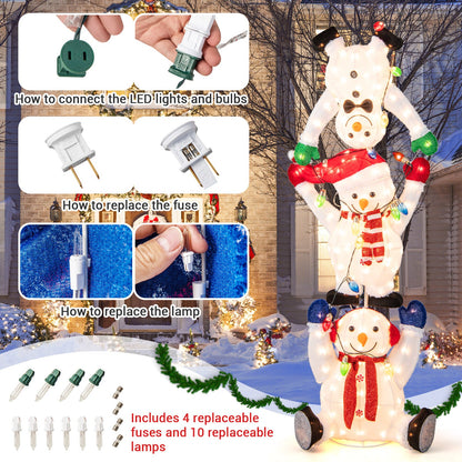 5.6 ft Lighted Stacked Snowmen Decoration DirectDeals white snowmen with hats and lights on Tampa Home & Garden Store