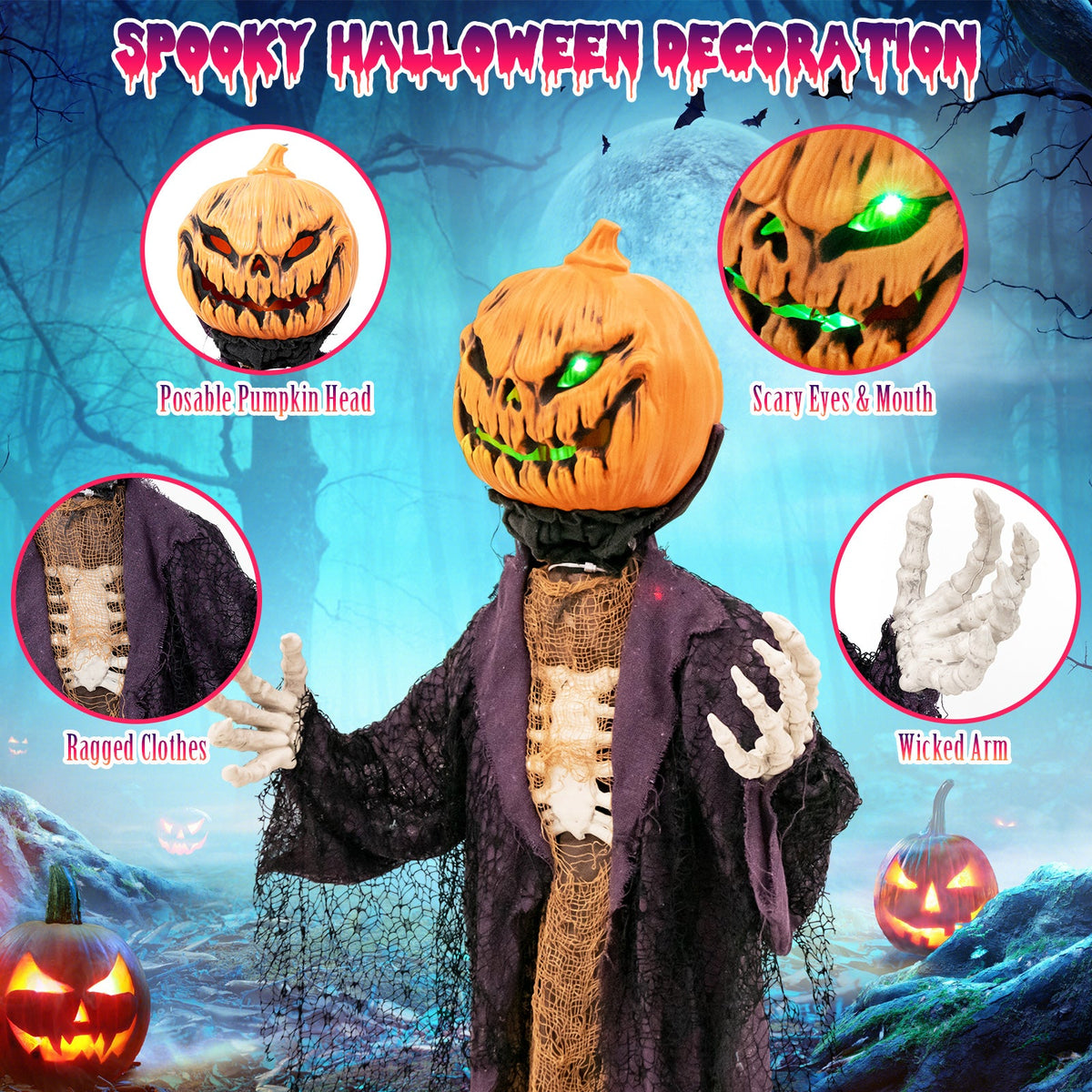 5.6 ft Halloween Pumpkin Scarecrow DirectDeals cardboard cutouts with ragged clothes on Tampa Home & Garden Store