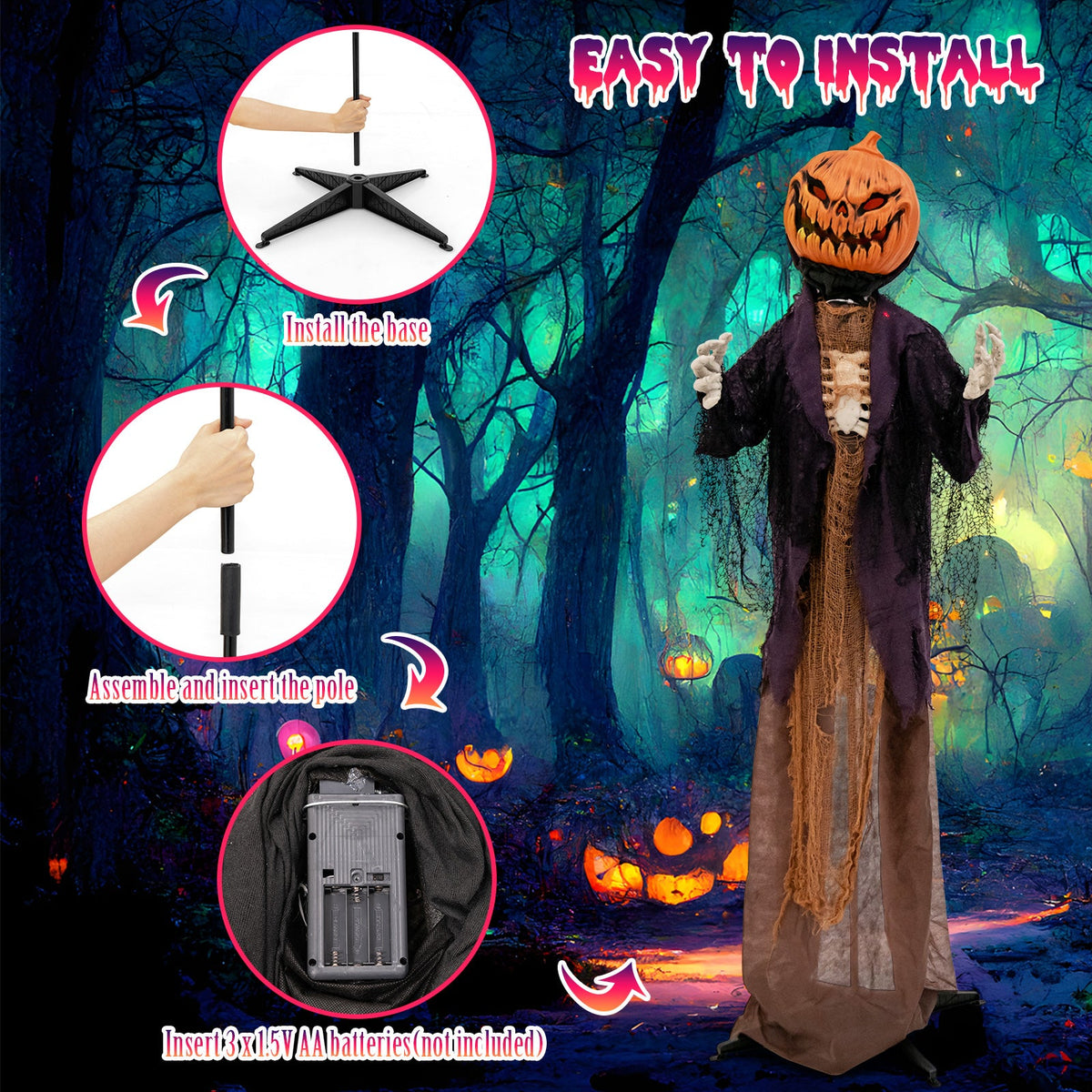 DirectDeals 5.6ft Halloween pumpkin scarecrow cardboard cutout with jack-o'-lantern head brown robe on Tampa Home & Garden Store