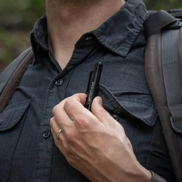 GP 1945 Bolt-Action Pen PRO by GPCA — titanium & aluminum EDC ballpoint held in hand on Tampa Home & Garden Store