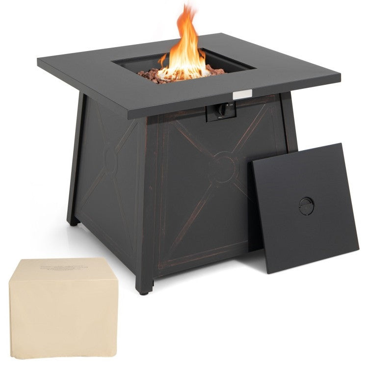 50,000 BTU Black Steel Square Portable LP Gas Propane Fire Pit Table - Tampa Home & Garden Store