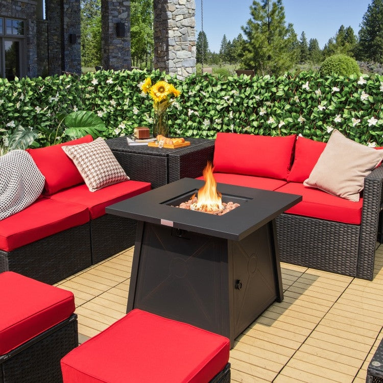 50,000 BTU Black Steel Square Portable LP Gas Propane Fire Pit Table - Tampa Home & Garden Store