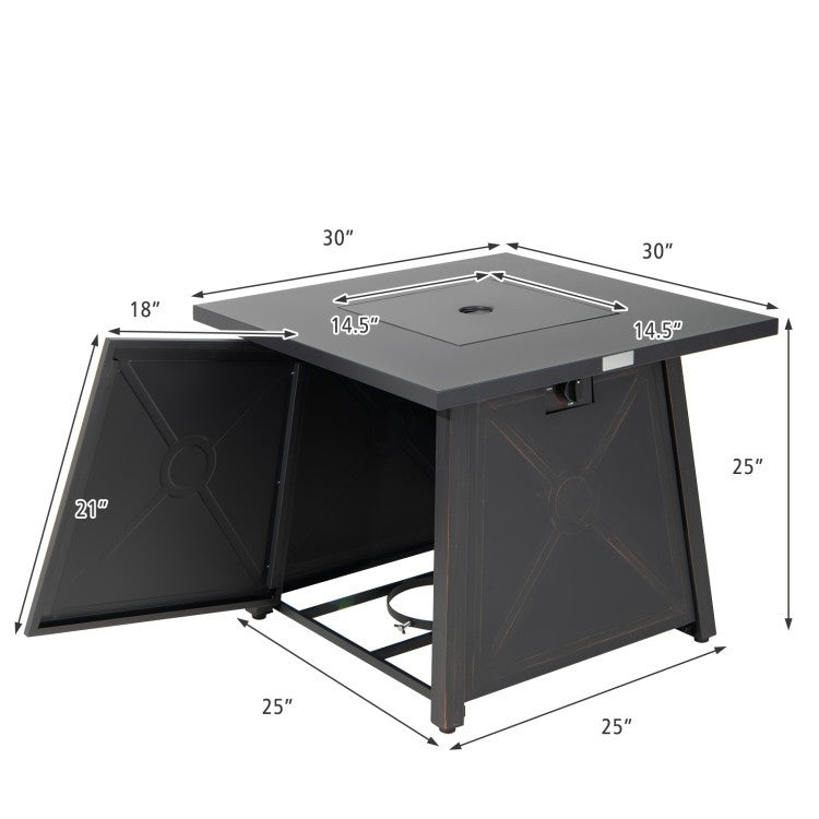 50,000 BTU Black Steel Square Portable LP Gas Propane Fire Pit Table - Tampa Home & Garden Store