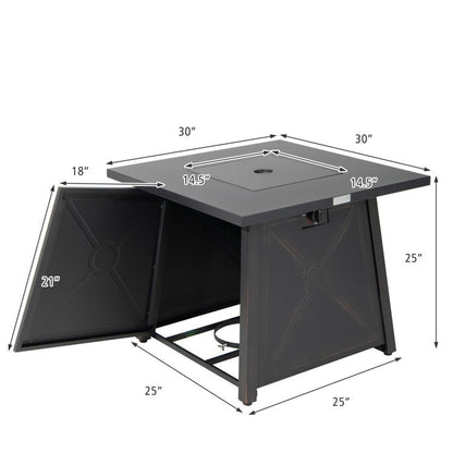 50,000 BTU Black Steel Square Portable LP Gas Propane Fire Pit Table - Tampa Home & Garden Store