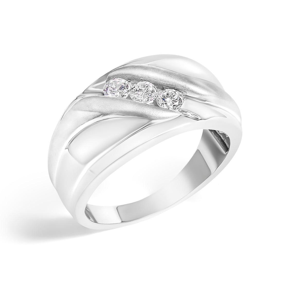 Men's sterling silver 3-stone diamond channel ring, 1/2 cttw, size 10 on Tampa Home & Garden Store