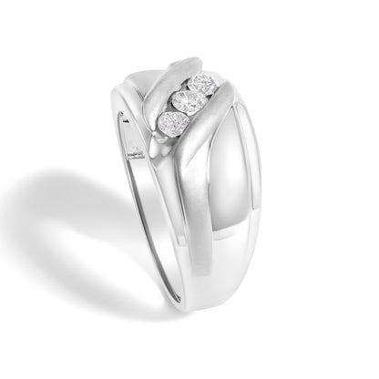 Men's sterling silver ring with three channel-set diamonds, 1/2 cttw, size 10 by Bids.com on Tampa Home & Garden Store