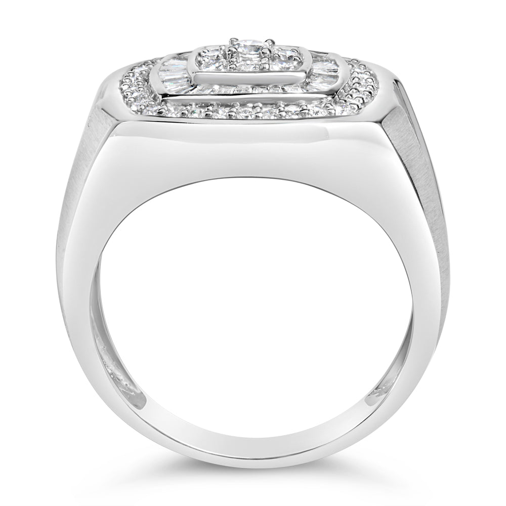 Men's 14K white gold diamond band ring with center stone and pavé halo on Tampa Home & Garden Store