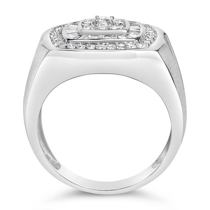 Men's 14K white gold diamond band ring with center stone and pavé halo on Tampa Home & Garden Store